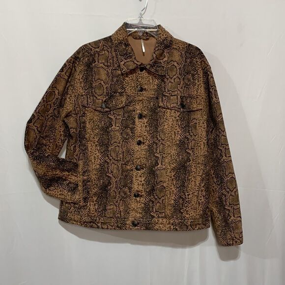 FREE People Snake Trucker Jacket Button Front Pockets - Picture 11 of 11